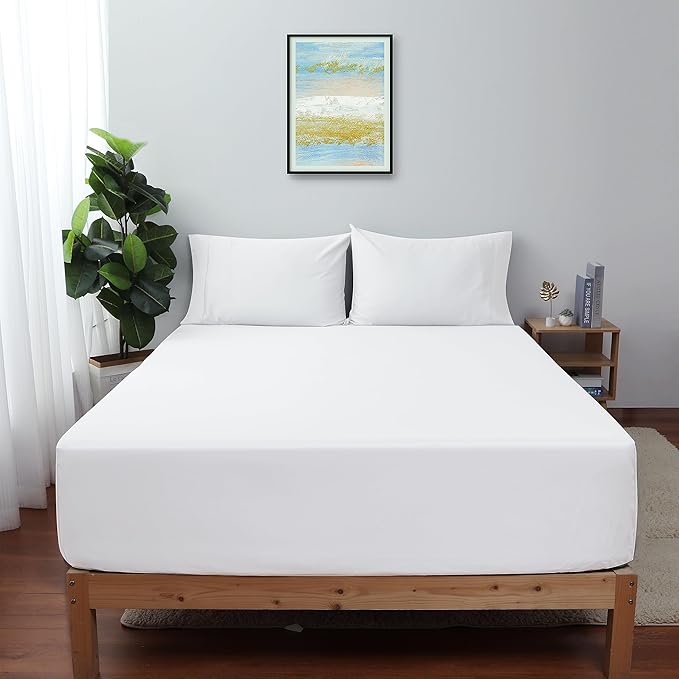 Twin XL Size Fitted Sheet Only White, 100% Egyptian Cotton 600 Thread Count by ShunjieHome