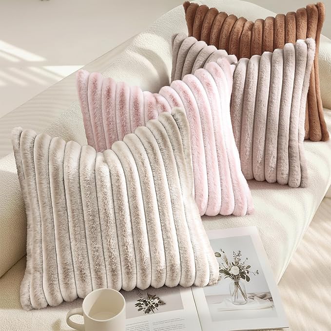 decorUhome Summer Cozy Faux Fur Throw Pillow Covers 22x22 Set of 2 Decorative - Image 4