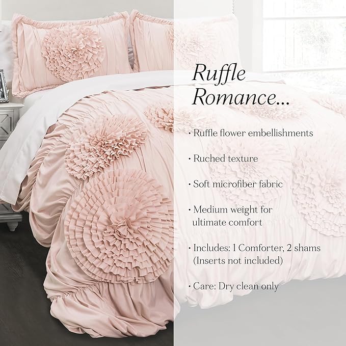 Lush Decor Serena Comforter Set, 3 Piece Set, Full/ Queen, Blush - Image 6