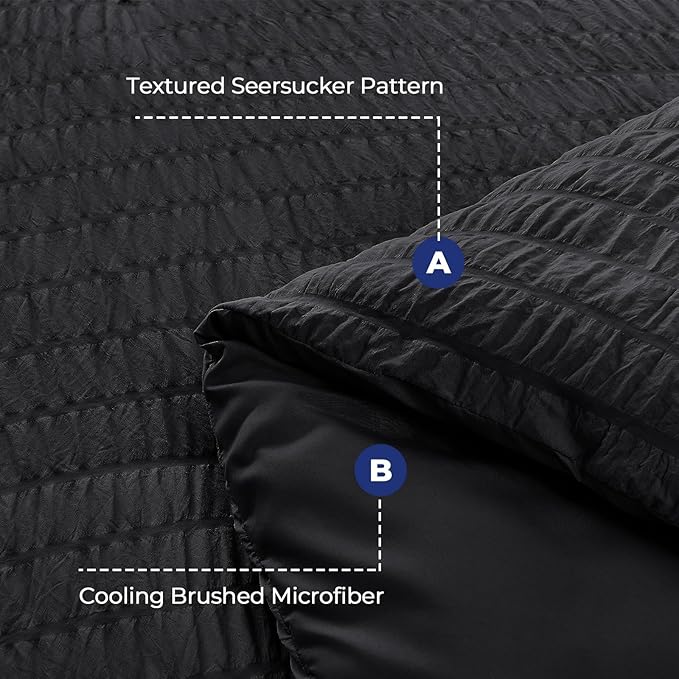 HYMOKEGE Black Twin Comforter Set Seersucker 5 Pieces, All Season Luxury Bed in - Image 4