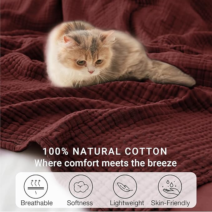 100% Cotton Muslin Blanket Queen 90" x 90", 6 Layers Breathable and Lightweight - Image 6