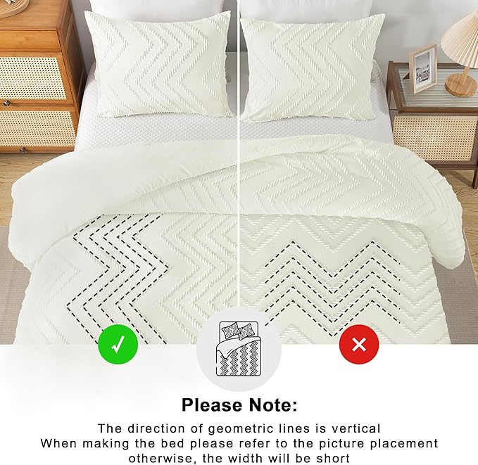 Andency Ivory Comforter Set King Size, Boho Soft Warm Tufted Bedding Comforter - Image 5