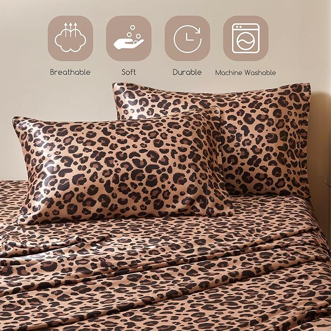 MR&HM Satin Bed Sheets with Elastic Corner Straps, California King Size Sheets - Image 6