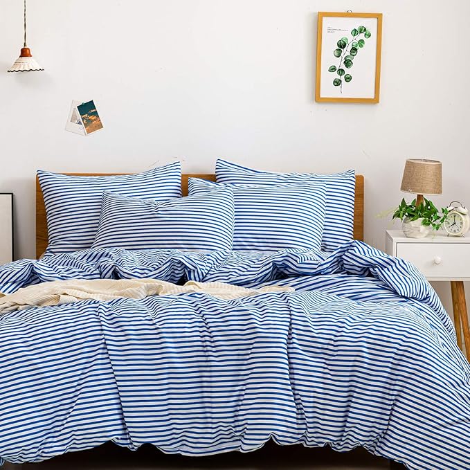 JELLYMONI 100% Natural Cotton 3pcs Striped Duvet Cover Sets, by JELLYMONI