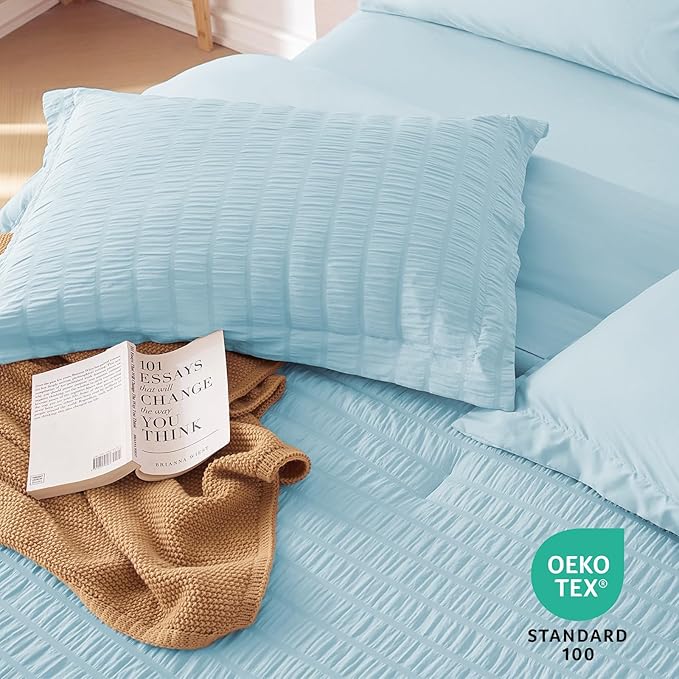 MUXHOMO 5 Pieces Twin XL Comforter Set, Seersucker Bed in a Bag Twin XL Size - Image 9