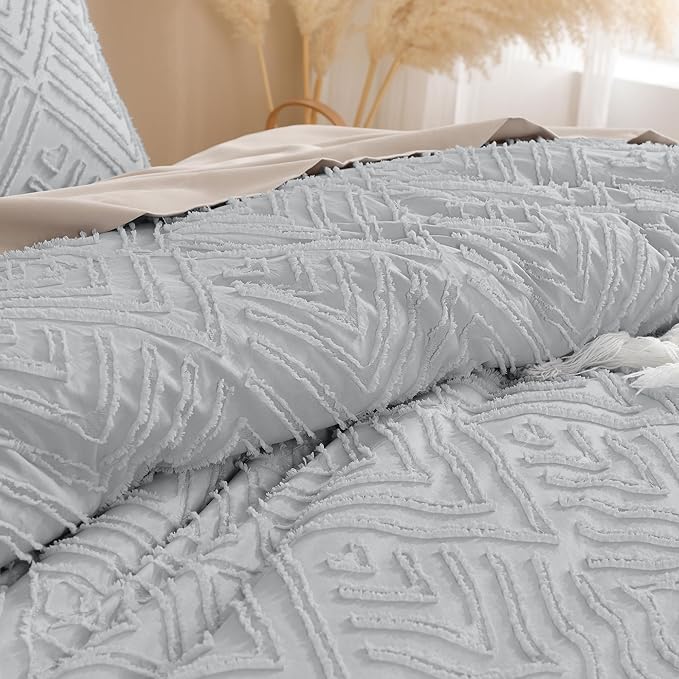 Andency Light Grey King Size Comforter Set, 3 Pieces Boho Bedding Set & - Image 5