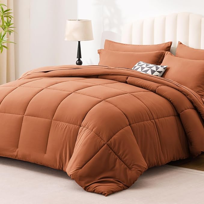 Love's cabin Twin Comforter Set Burnt Orange, 5 Pieces Twin Bed in a Bag - Image 2