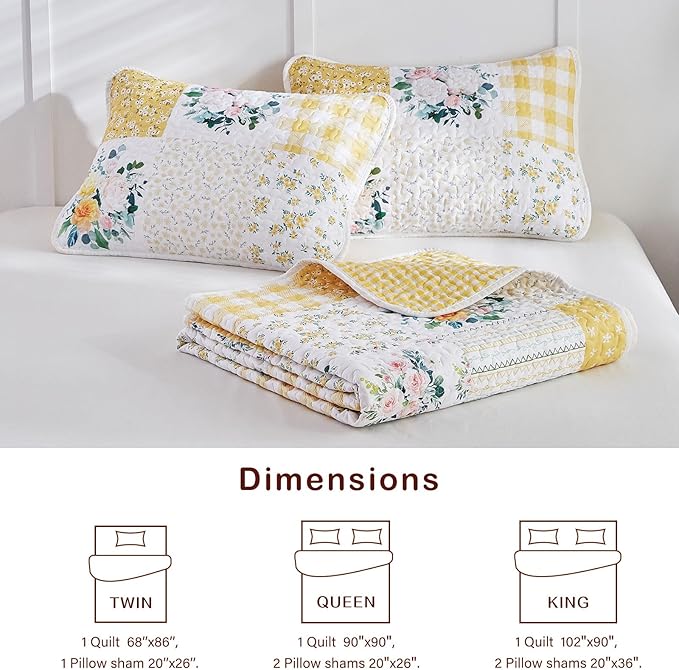 Joyreap 3 Pieces Floral Patchwork Quilt Set King, Soft n Cozy Microfiber Quilt - Image 7