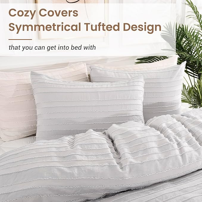 NEXHOME PRO Twin Duvet Cover, Light Grey 2 Pieces Boho Tufted Duvet Cover Set - Image 4