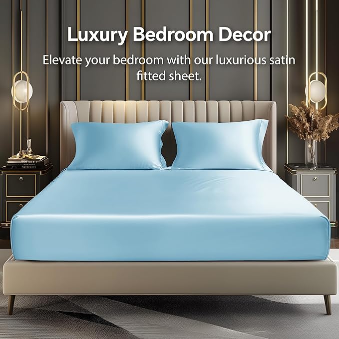 BEDELITE Satin Fitted Sheet and Pillowcase Set, Luxury Soft Similar to Silk - Image 2