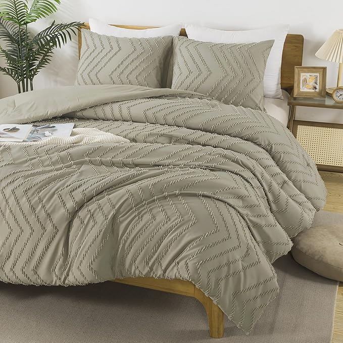 Andency Oatmeal Comforter Set Queen Size, Boho Soft Warm Tufted Bedding - Image 2