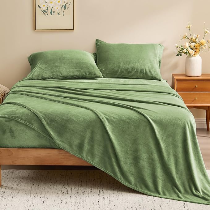 BEDELITE Flannel Sheets Queen Size Sage Green - Image 2