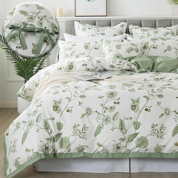 FADFAY Green Duvet Cover Set Full Floral Bedding 100% Cotton Shabby Vintage by CottonWorldSweetDream