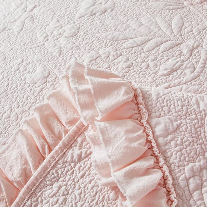 Brandream Queen Size Quilt Set Cotton Light Pink Quilts Shabby Chic Bedding - Image 6