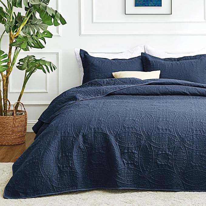 Love's cabin King Size Quilt Set Navy Blue Bedspreads by Lovescabin