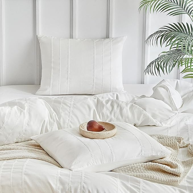 WARMDERN White Striped Weave Duvet Cover King, Boho Striped Pattern Printed - Image 4