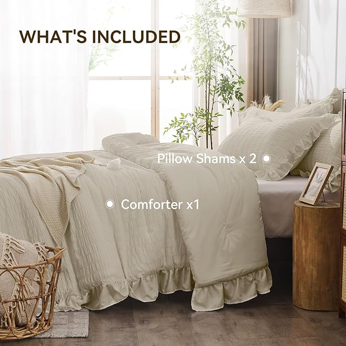 JOLLYVOGUE Full Size Comforter, 3 Pieces Oatmeal Seersucker Lightweight Full - Image 5