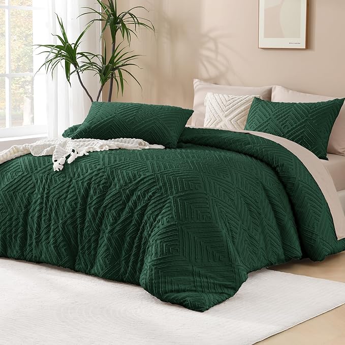 Andency Dark Emerald Green Comforter Full Size, 3 Pieces Boho Lightweight by Andency