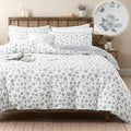 FADFAY Floral Duvet Cover Set King/Cal King Size 100% Cotton Grey White Flower by CottonWorldSweetDream