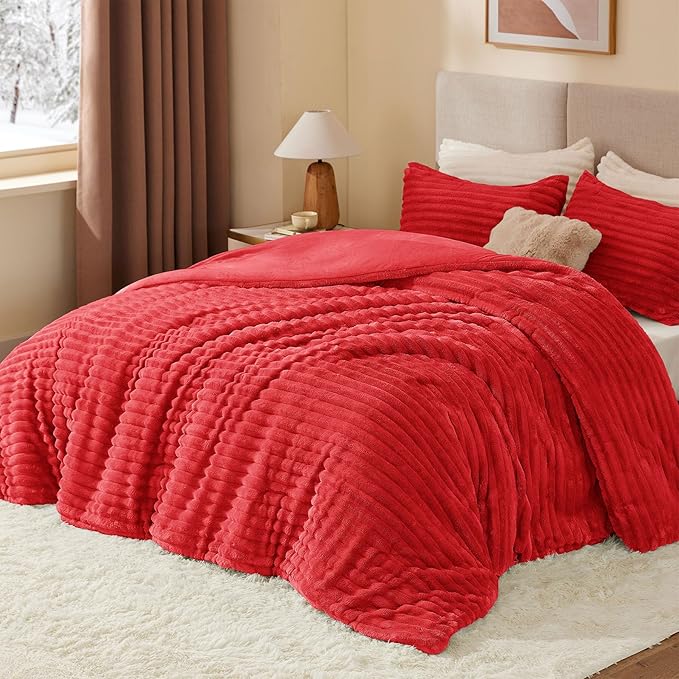 BEDELITE Fleece Queen Comforter Set -Super Soft & Warm Fluffy Red Bedding - Image 2