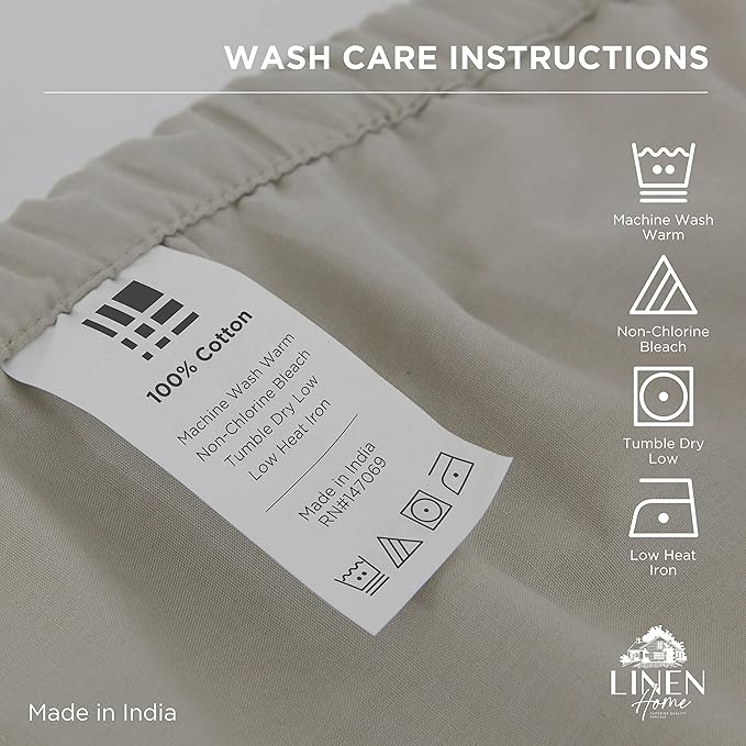 Linen Home 100% Cotton Percale Weave Fitted Sheet, Twin Size, Light Taupe - Image 7