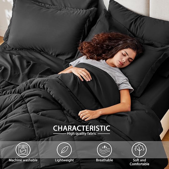 Love's cabin Full Comforter Set Black, 7 Pieces Full Bed in a Bag, All Season - Image 3