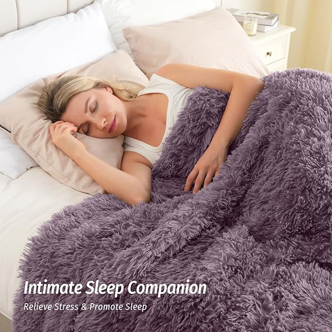 Wemore Shaggy Long Fur Faux Fur Weighted Blanket, Cozy and Fluffy Plush Sherpa - Image 2