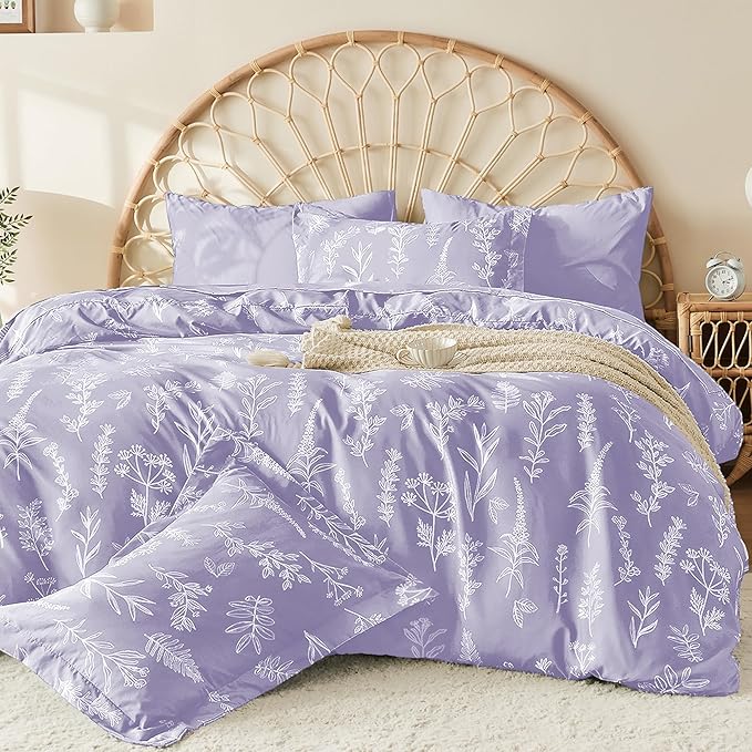 MUXHOMO Duvet Cover King Size, Reversible Floral Lavender Duvet Cover Set - Image 3