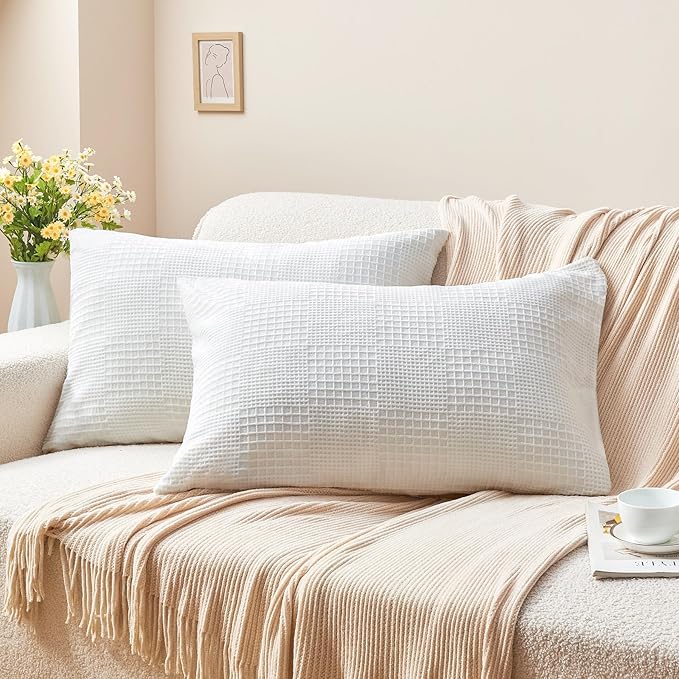 BEDELITE Flannel King Size Pillow Cases Set of 2, Decorative Waffle Weave - Image 4