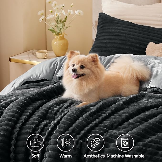 BEDELITE Fleece King Comforter Set -Super Soft & Warm Fluffy Black Bedding - Image 3