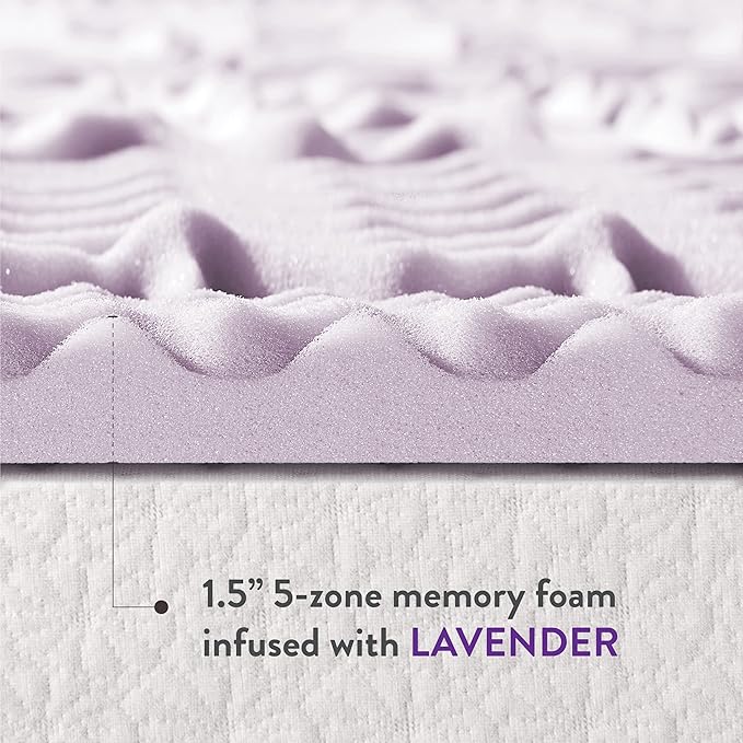 Mellow 1.5 Inch 5-Zone Memory Foam Mattress Topper, Soothing Lavender Infusion - Image 7