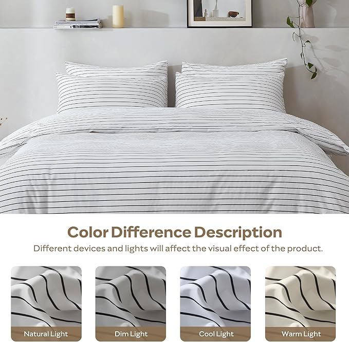 JELLYMONI 100% Natural Cotton 2pcs Striped Duvet Cover Sets, - Image 8