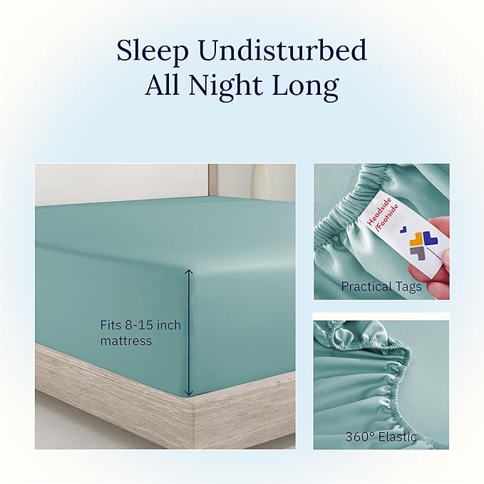 California Design Den Twin Fitted Sheet, Soft 400 Thread Count 100% Cotton - Image 6