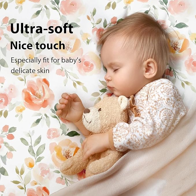 Baby Mini Crib Sheets Girl, Portable 38”x26” Pack and Play Sheets Fitted - Image 3