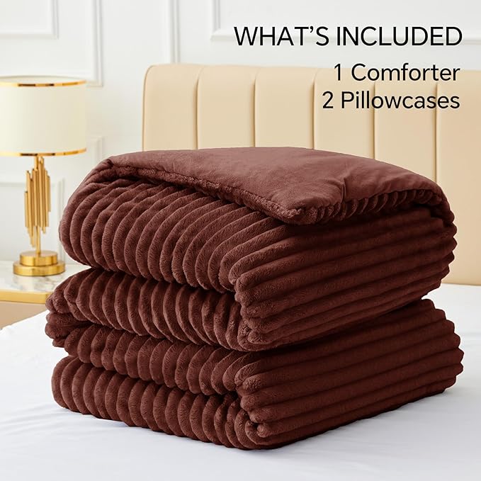 BEDELITE Fleece King Comforter Set -Super Soft & Warm Fluffy Hot Chotolate - Image 6