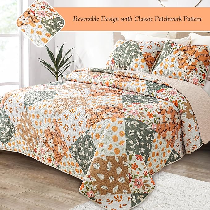 Whale Flotilla Patchwork Quilts Queen Size, Extra Soft Boho Floral Bedspreads - Image 2
