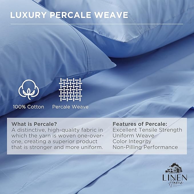 Linen Home 100% Cotton Percale Flat Sheet Only, King Size - Image 2