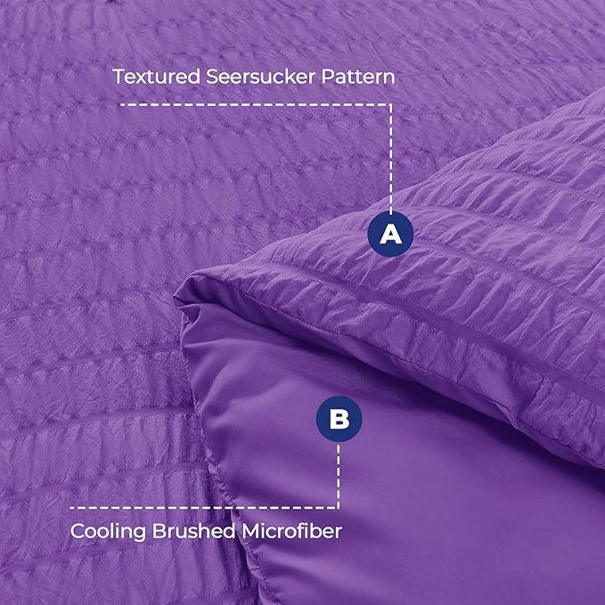 HYMOKEGE Bright Purple Twin Comforter Set Seersucker 5 Pieces, All Season - Image 4
