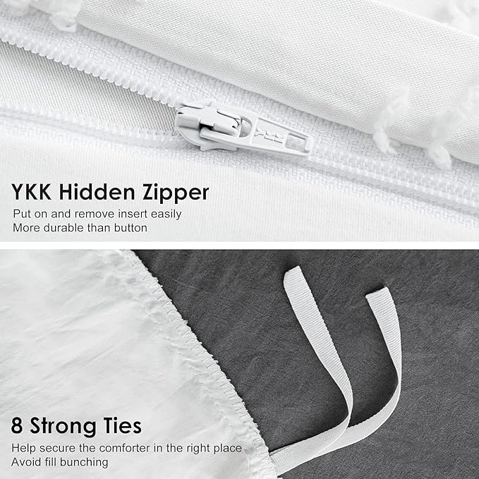 WARMDERN Boho Duvet Cover Set, Tufted Bedding Duvet Covers Soft Washed - Image 7