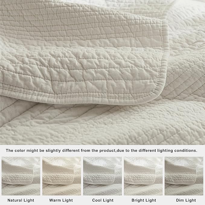 palassio Striped Beige 100% Cotton Quilt Twin Size Bedding Sets, Lightweight - Image 6