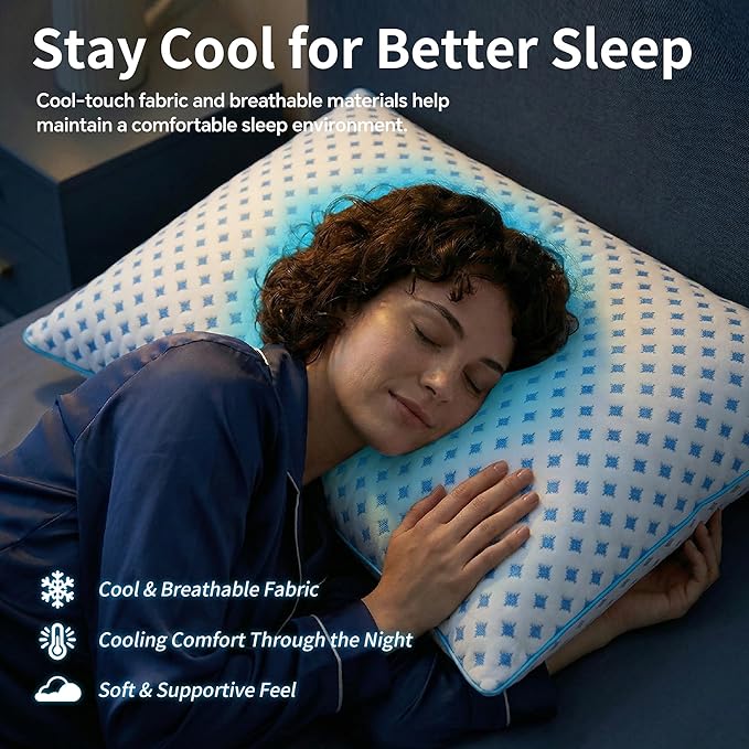 Pillows Queen Size Set of 2 for Sleeping, Cooling Adjustable Memory Foam Pillows - Image 2