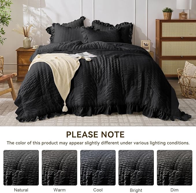 JOLLYVOGUE Black Queen Comforter Set, 3 Pieces Seersucker Comforters Queen Size - Image 8