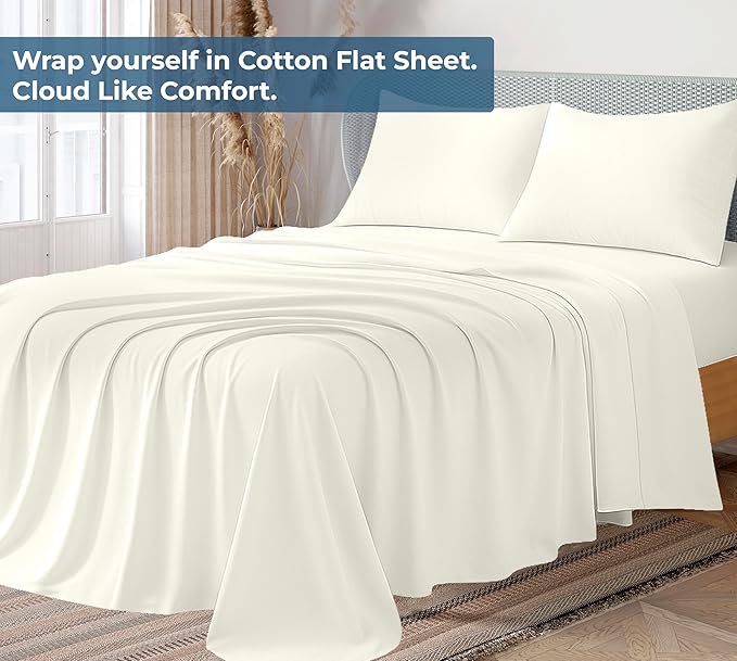 Royale Linens 100% Organic Cotton Twin Flat Sheet Only - Image 2