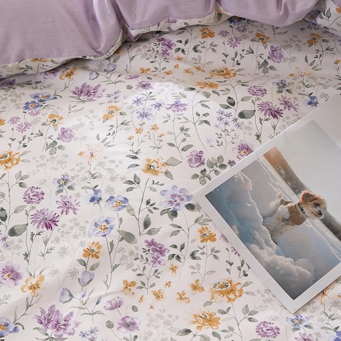 mixinni Floral Duvet Cover Set Queen Size, 100% Cotton 3-Piece Bedding Set - Image 8