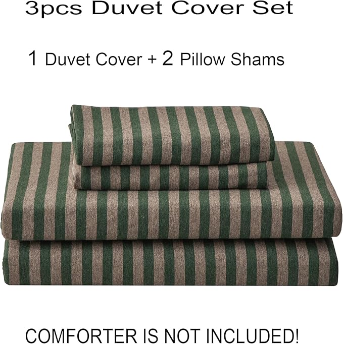 PURE ERA Forest Green Stripe Jersey Duvet Cover Set King Size 100% T-Shirt - Image 7