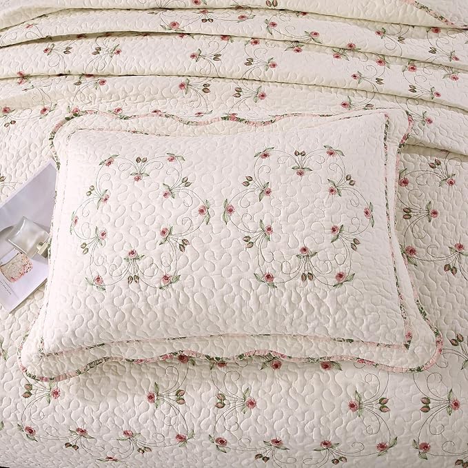 Quilt Set Floral Leaves 3D Embroidery Pattern 3 PCS Cotton Reversible Quilted - Image 5