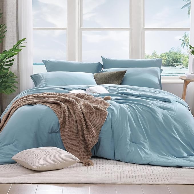 WRENSONG Full Size Comforter Sets- 7 Pieces Soft Blue Bed in a Bag by WRENSONGE