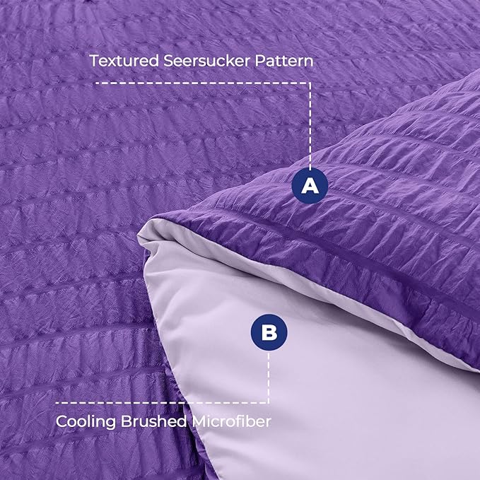 HYMOKEGE Dark Purple/Lavender Full Size Comforter Sets Seersucker 7 Pieces - Image 4