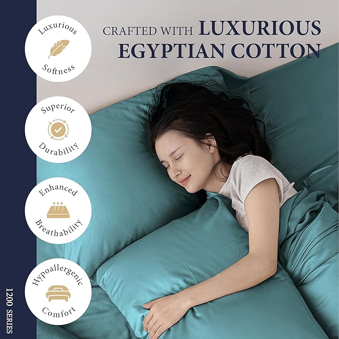 100% Egyptian Cotton Pillow Cases King Size Set of 2 - Image 2