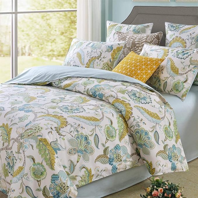 mixinni Boho-Chic King Size Duvet Cover Paisley Light Blue and Light Green Long - Image 3